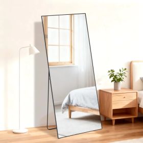 65"x24" Floor Mirror with Aluminum Alloy Frame  Full Length Mirror with Stand Body Wall-Mounted Mirrors For Bedroom Bathroom (Option: black/24x65--rect)