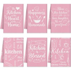 6 Pack Kitchen Towels Absorbent Microfiber Dish Towels 16x24 Inch Decorative Hand Tea Towels With Heart Of The Home Quote Baking Theme Decor (Option: Pink Kitchen)