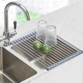 Roll Up Dish Drying Rack Over The Sink Foldable Stainless Steel Wire Kitchen Sink Drainer Rack Mat For Dishware Washing And Counter Storage (Option: Gray)